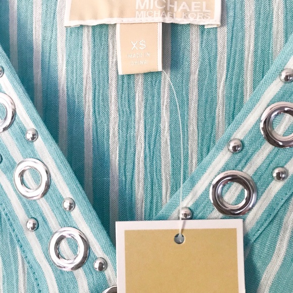 NWT Michael Kors Turquoise Long Sleeve Shirt - Picture 2 of 5